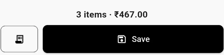 Bottom bar of Create Bill with the item count, the total and the Save button